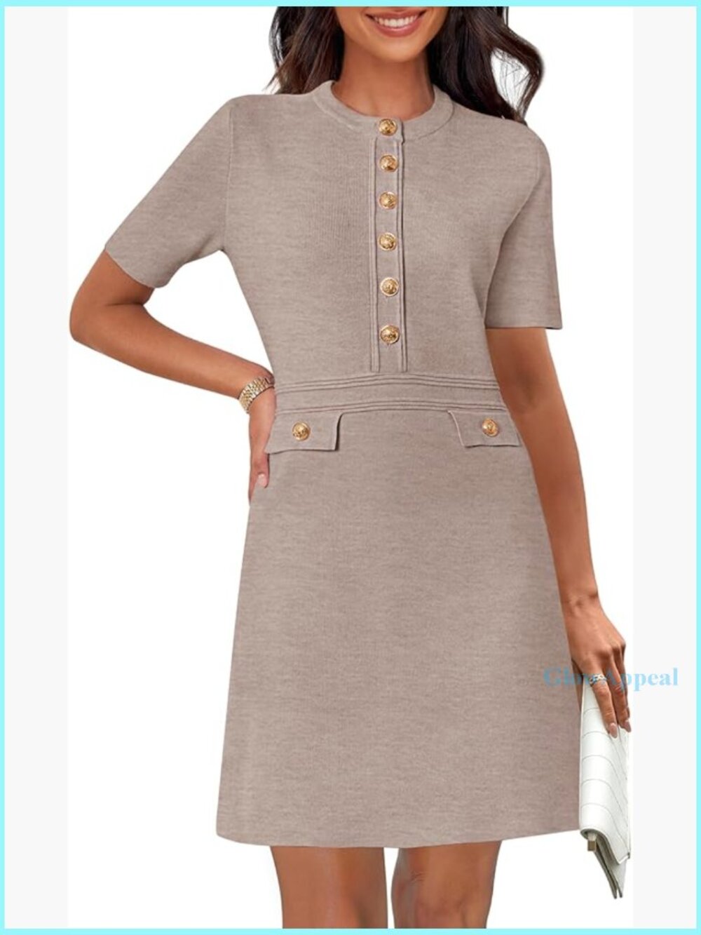 Summer Bodycon Sweater Dress Short Sleeve Knit Button Work Casual